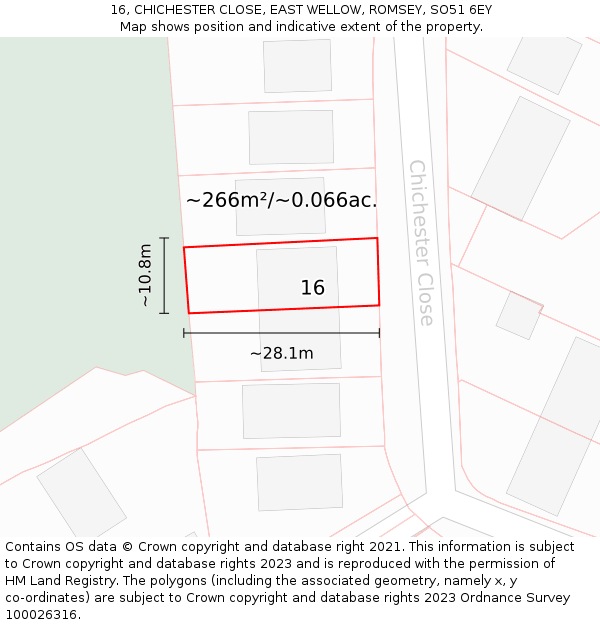 16, CHICHESTER CLOSE, EAST WELLOW, ROMSEY, SO51 6EY: Plot and title map