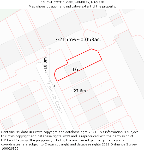 16, CHILCOTT CLOSE, WEMBLEY, HA0 3FF: Plot and title map