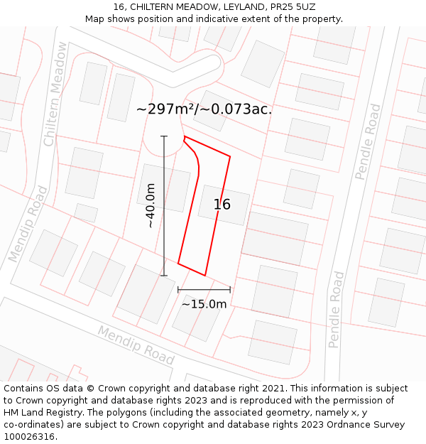16, CHILTERN MEADOW, LEYLAND, PR25 5UZ: Plot and title map