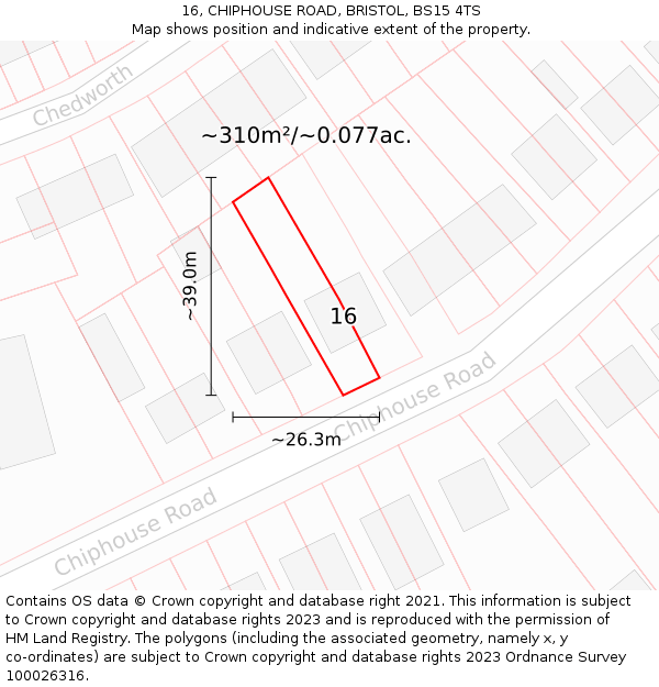 16, CHIPHOUSE ROAD, BRISTOL, BS15 4TS: Plot and title map