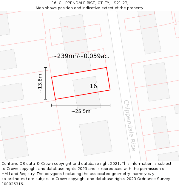 16, CHIPPENDALE RISE, OTLEY, LS21 2BJ: Plot and title map