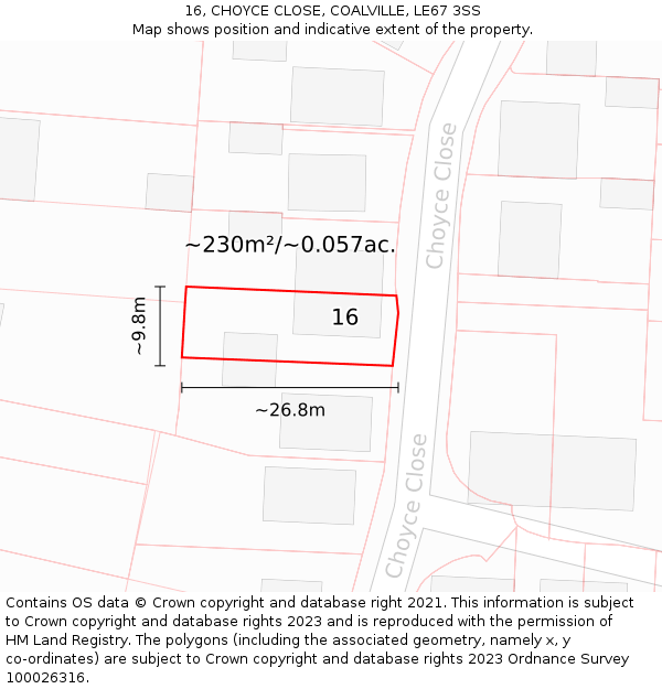 16, CHOYCE CLOSE, COALVILLE, LE67 3SS: Plot and title map