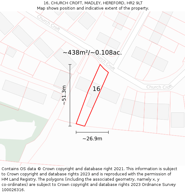 16, CHURCH CROFT, MADLEY, HEREFORD, HR2 9LT: Plot and title map