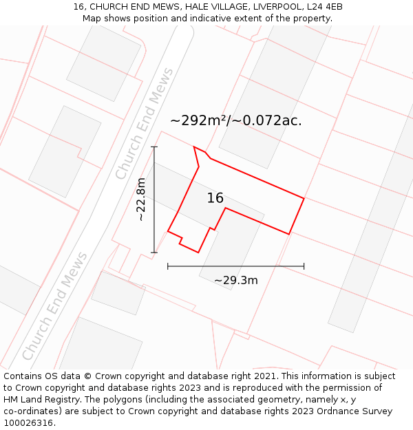 16, CHURCH END MEWS, HALE VILLAGE, LIVERPOOL, L24 4EB: Plot and title map