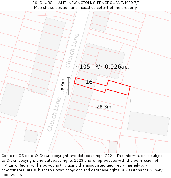 16, CHURCH LANE, NEWINGTON, SITTINGBOURNE, ME9 7JT: Plot and title map