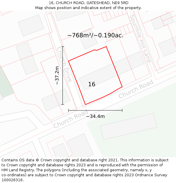 16, CHURCH ROAD, GATESHEAD, NE9 5RD: Plot and title map