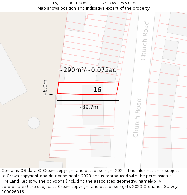 16, CHURCH ROAD, HOUNSLOW, TW5 0LA: Plot and title map