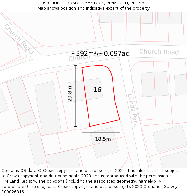 16, CHURCH ROAD, PLYMSTOCK, PLYMOUTH, PL9 9AH: Plot and title map