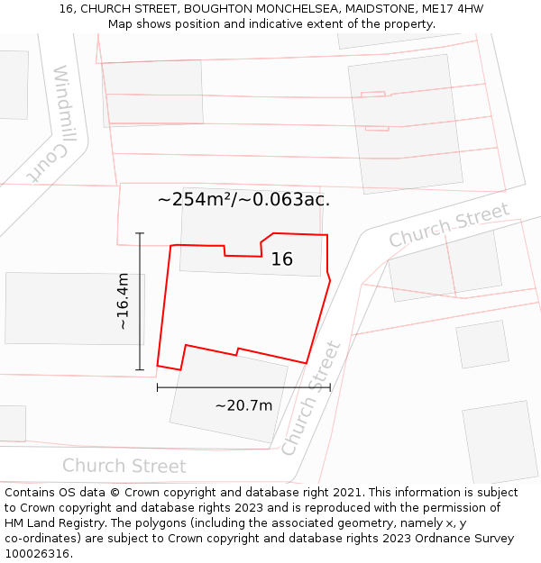 16, CHURCH STREET, BOUGHTON MONCHELSEA, MAIDSTONE, ME17 4HW: Plot and title map