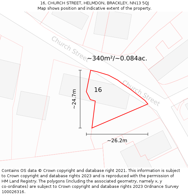 16, CHURCH STREET, HELMDON, BRACKLEY, NN13 5QJ: Plot and title map