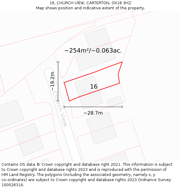 16, CHURCH VIEW, CARTERTON, OX18 3HZ: Plot and title map