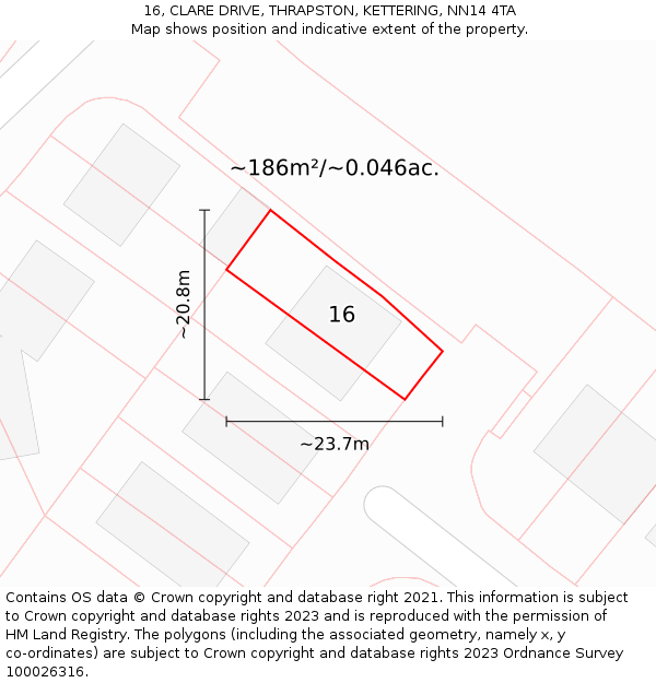 16, CLARE DRIVE, THRAPSTON, KETTERING, NN14 4TA: Plot and title map