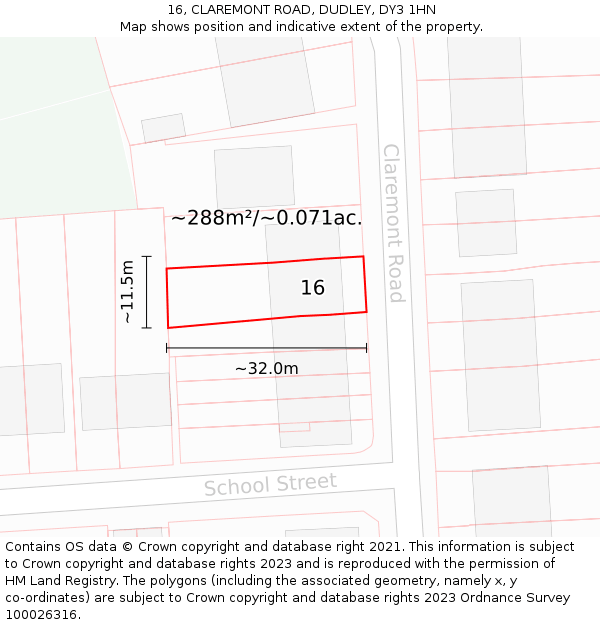 16, CLAREMONT ROAD, DUDLEY, DY3 1HN: Plot and title map