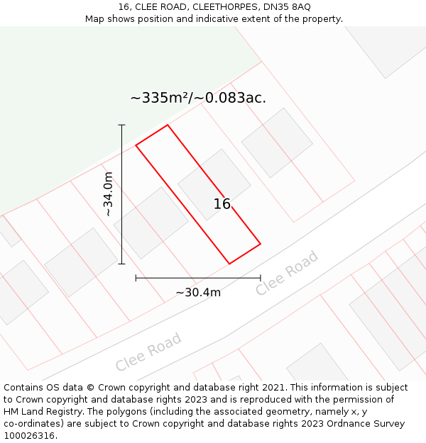 16, CLEE ROAD, CLEETHORPES, DN35 8AQ: Plot and title map