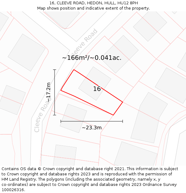 16, CLEEVE ROAD, HEDON, HULL, HU12 8PH: Plot and title map