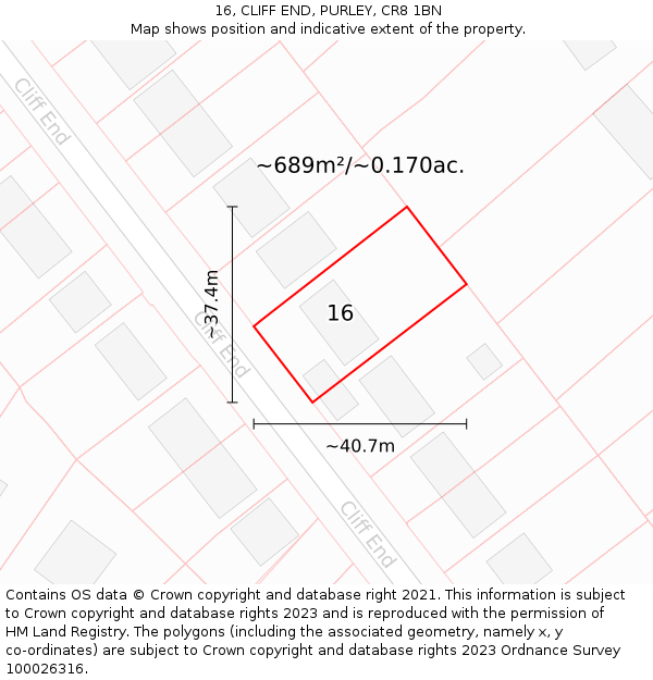 16, CLIFF END, PURLEY, CR8 1BN: Plot and title map