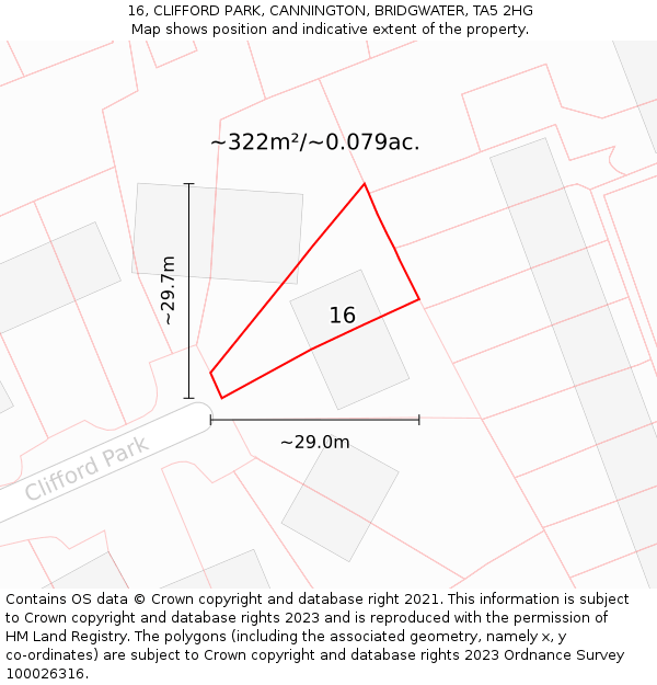 16, CLIFFORD PARK, CANNINGTON, BRIDGWATER, TA5 2HG: Plot and title map