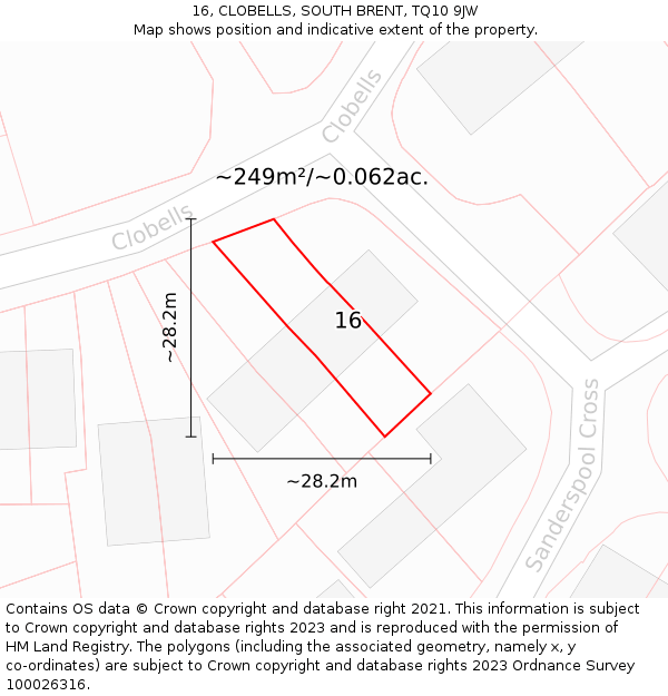 16, CLOBELLS, SOUTH BRENT, TQ10 9JW: Plot and title map