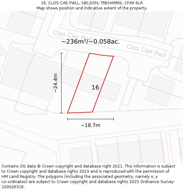 16, CLOS CAE PWLL, NELSON, TREHARRIS, CF46 6LA: Plot and title map