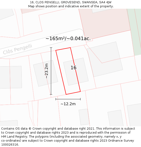 16, CLOS PENGELLI, GROVESEND, SWANSEA, SA4 4JW: Plot and title map