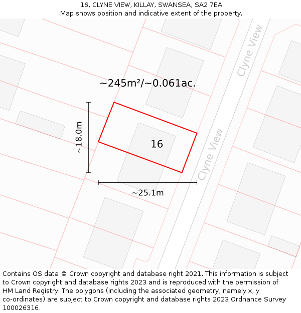 16, CLYNE VIEW, KILLAY, SWANSEA, SA2 7EA: Plot and title map