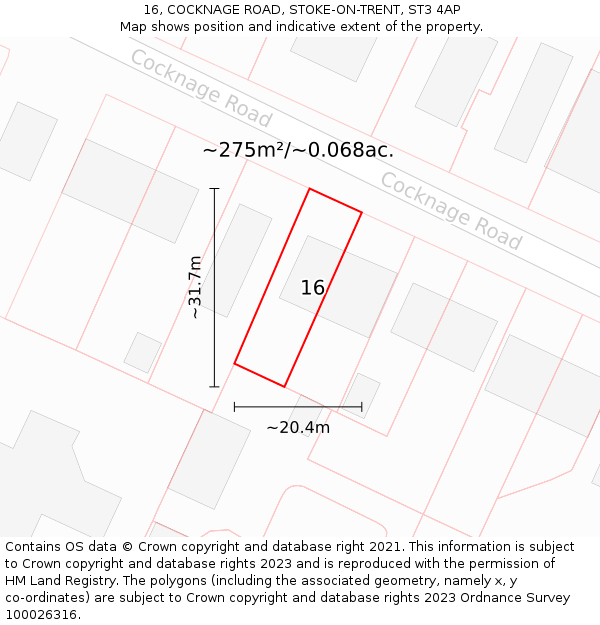 16, COCKNAGE ROAD, STOKE-ON-TRENT, ST3 4AP: Plot and title map