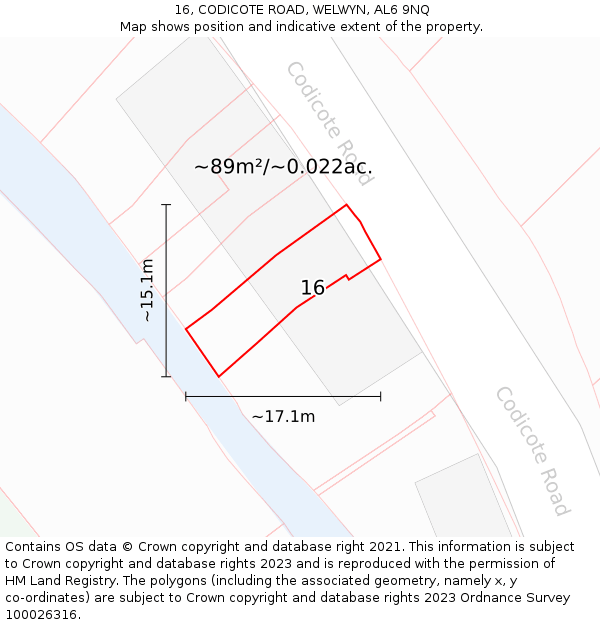 16, CODICOTE ROAD, WELWYN, AL6 9NQ: Plot and title map