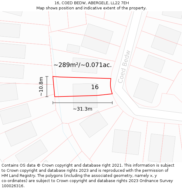 16, COED BEDW, ABERGELE, LL22 7EH: Plot and title map