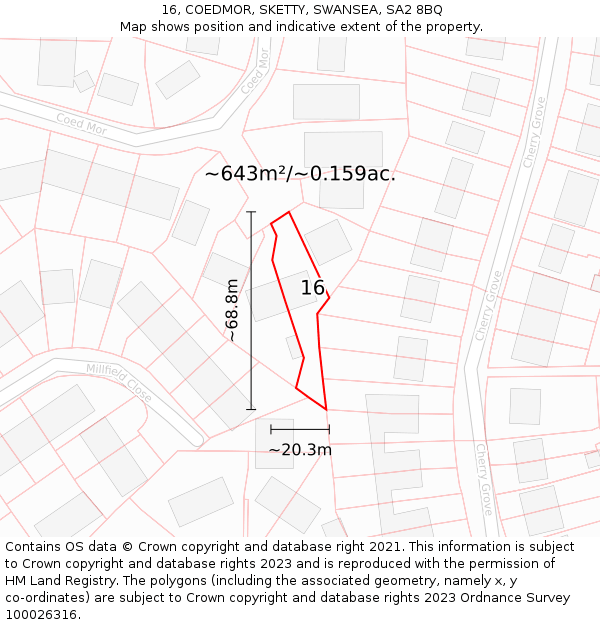 16, COEDMOR, SKETTY, SWANSEA, SA2 8BQ: Plot and title map