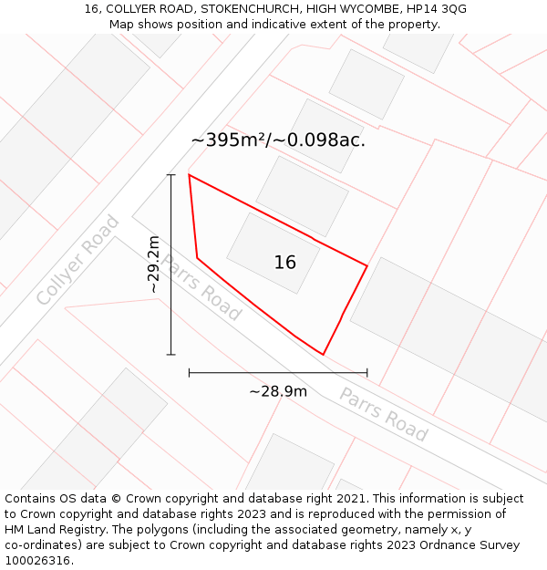 16, COLLYER ROAD, STOKENCHURCH, HIGH WYCOMBE, HP14 3QG: Plot and title map