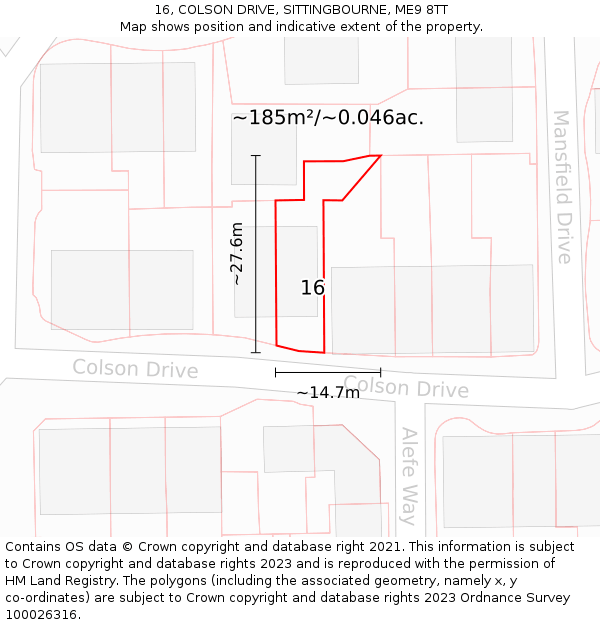 16, COLSON DRIVE, SITTINGBOURNE, ME9 8TT: Plot and title map