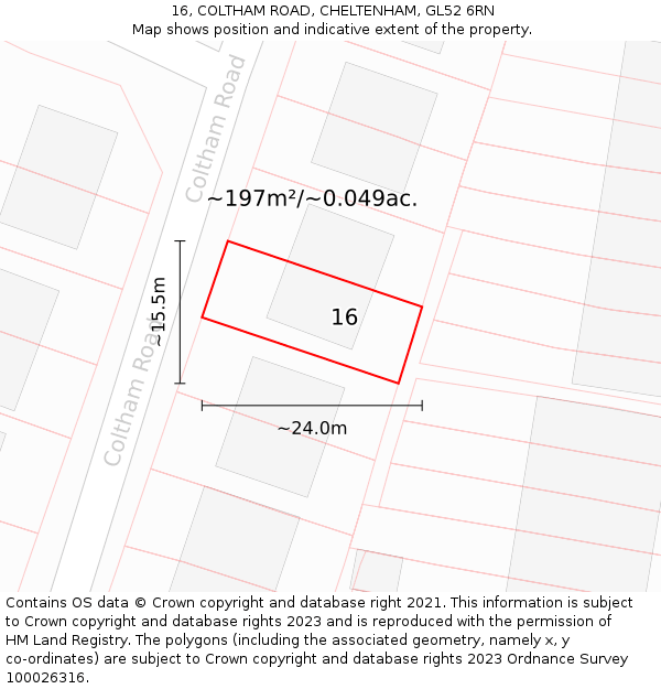 16, COLTHAM ROAD, CHELTENHAM, GL52 6RN: Plot and title map