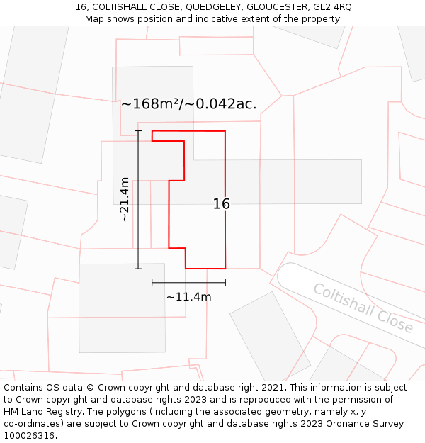 16, COLTISHALL CLOSE, QUEDGELEY, GLOUCESTER, GL2 4RQ: Plot and title map