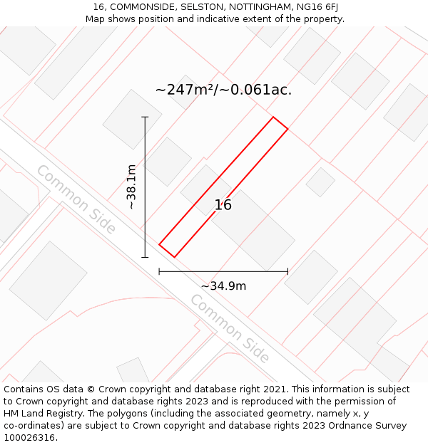 16, COMMONSIDE, SELSTON, NOTTINGHAM, NG16 6FJ: Plot and title map