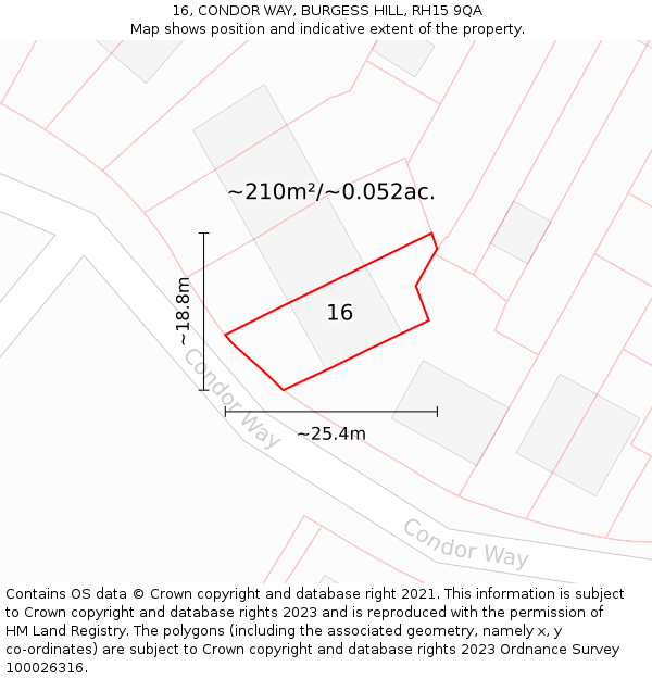 16, CONDOR WAY, BURGESS HILL, RH15 9QA: Plot and title map