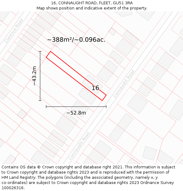 16, CONNAUGHT ROAD, FLEET, GU51 3RA: Plot and title map