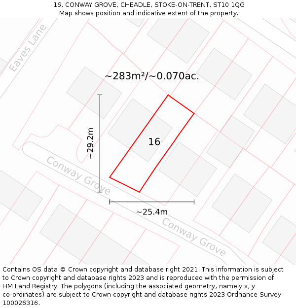 16, CONWAY GROVE, CHEADLE, STOKE-ON-TRENT, ST10 1QG: Plot and title map