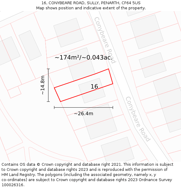 16, CONYBEARE ROAD, SULLY, PENARTH, CF64 5US: Plot and title map