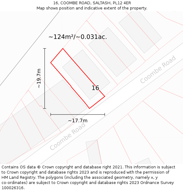 16, COOMBE ROAD, SALTASH, PL12 4ER: Plot and title map