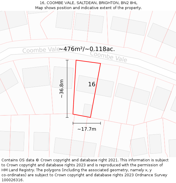 16, COOMBE VALE, SALTDEAN, BRIGHTON, BN2 8HL: Plot and title map