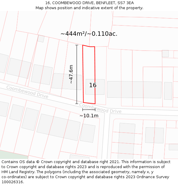 16, COOMBEWOOD DRIVE, BENFLEET, SS7 3EA: Plot and title map