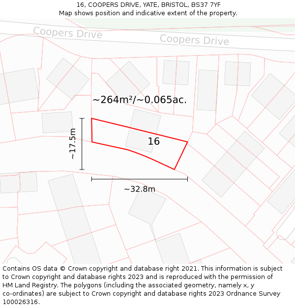 16, COOPERS DRIVE, YATE, BRISTOL, BS37 7YF: Plot and title map