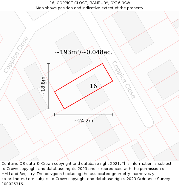 16, COPPICE CLOSE, BANBURY, OX16 9SW: Plot and title map