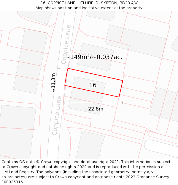 16, COPPICE LANE, HELLIFIELD, SKIPTON, BD23 4JW: Plot and title map