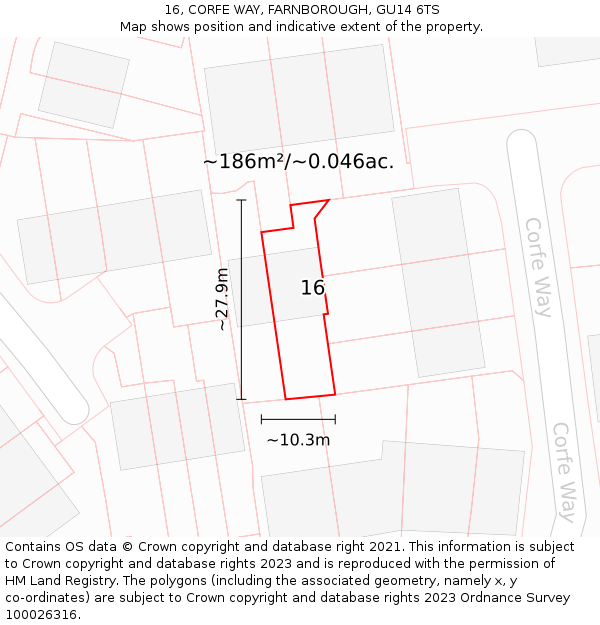 16, CORFE WAY, FARNBOROUGH, GU14 6TS: Plot and title map