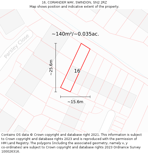 16, CORIANDER WAY, SWINDON, SN2 2RZ: Plot and title map