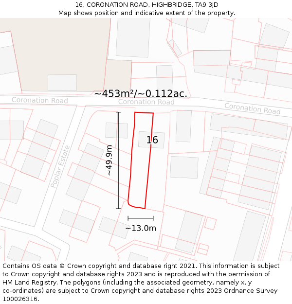 16, CORONATION ROAD, HIGHBRIDGE, TA9 3JD: Plot and title map