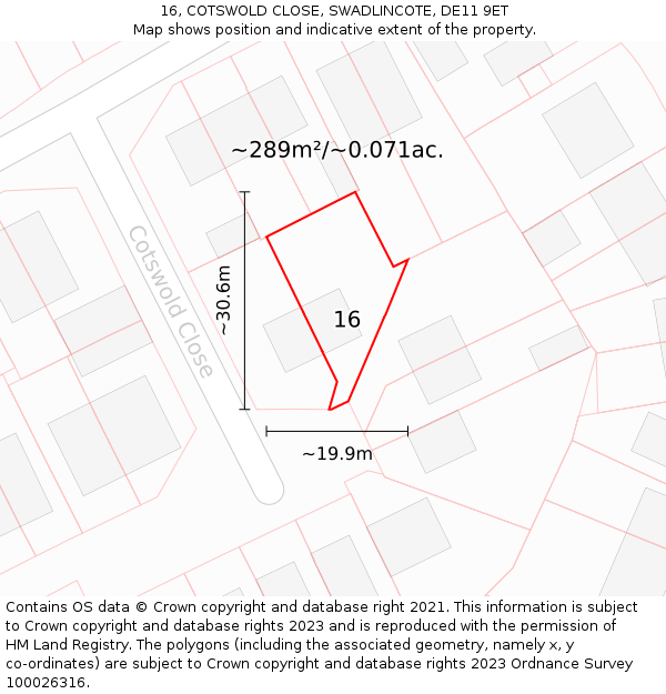 16, COTSWOLD CLOSE, SWADLINCOTE, DE11 9ET: Plot and title map