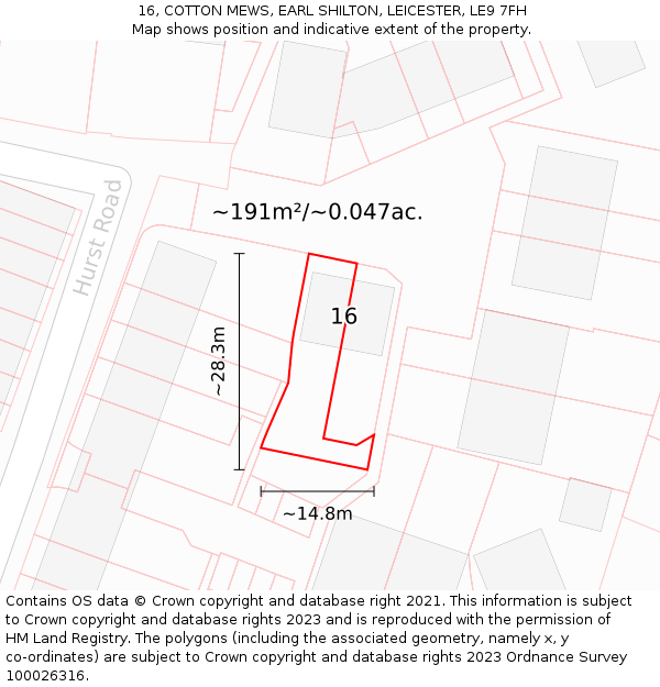 16, COTTON MEWS, EARL SHILTON, LEICESTER, LE9 7FH: Plot and title map