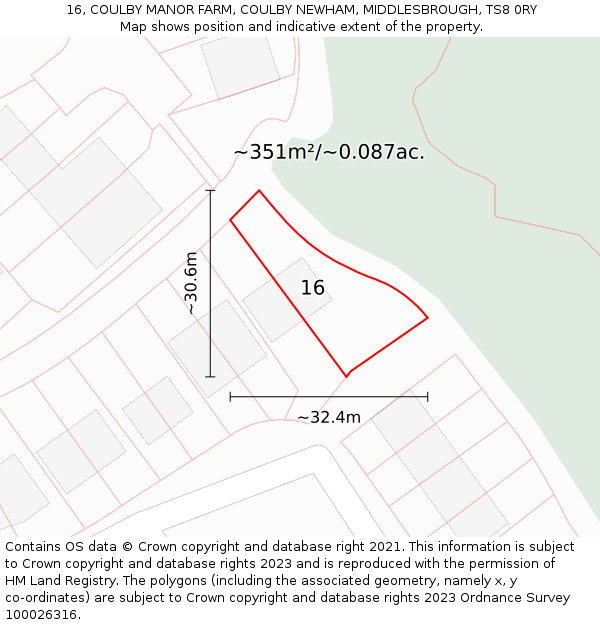 16, COULBY MANOR FARM, COULBY NEWHAM, MIDDLESBROUGH, TS8 0RY: Plot and title map